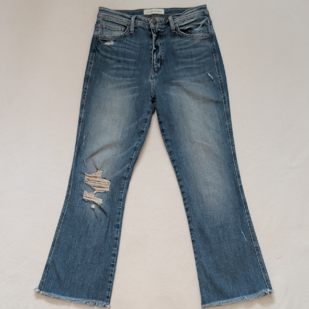 Flying Monkey Cropped Distressed Blue Jeans